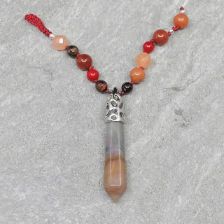 Edelstein Anhänger Indischer Achat liegend, handgeknüpft, gehäkelter Verschluss